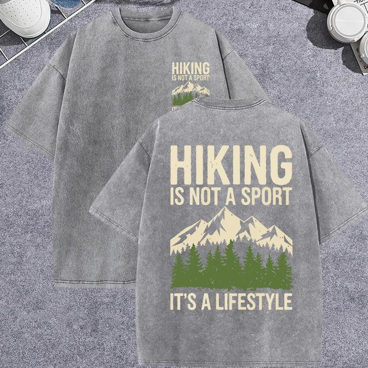 Unisex Vintage Washed T-Shirt – Hiking Mountain Graphic Cotton Loose Fit Tee unisex-tshirt AllTrendMart Gray XS