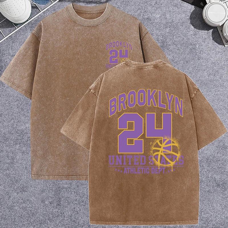 Unisex Vintage Washed T-Shirt – Brooklyn 24 Graphic Cotton Loose Fit Tee unisex-tshirt AllTrendMart Brown XS
