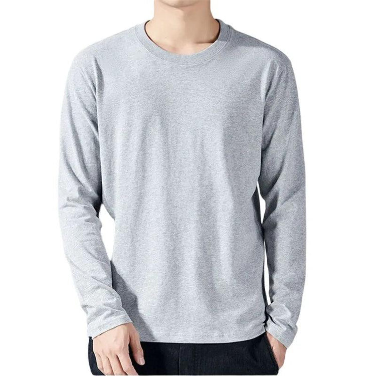Men’s Cotton Long Sleeve T-Shirt – Casual Basic Crew Neck Tee men-tshirt AllTrendMart Light Gray M(40-50kg)