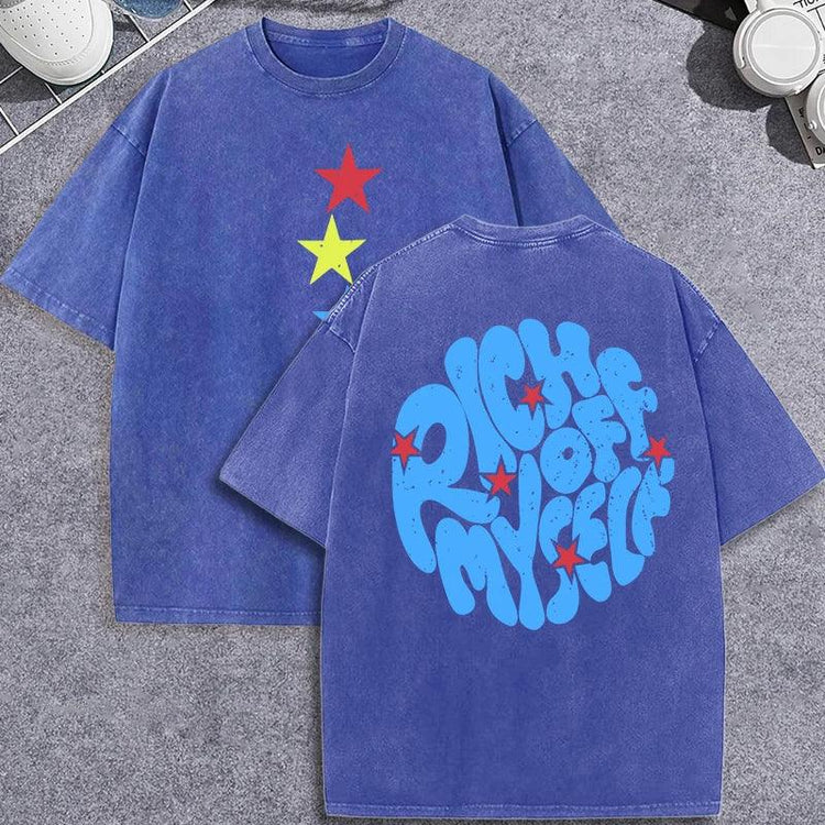 Unisex Vintage Washed T-Shirt – “Rich Off Myself” Graphic Cotton Loose Fit Tee unisex-tshirt AllTrendMart Blue XS