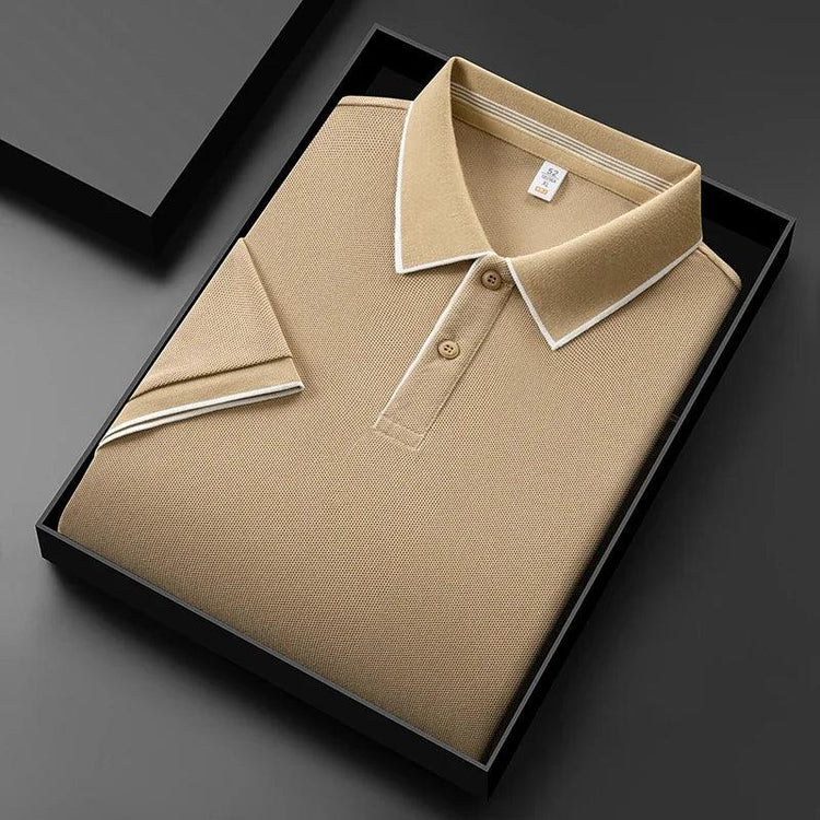 Men’s Business Casual Polo T-Shirt – Short Sleeve Solid Color Top men-tshirt AllTrendMart Khaki M