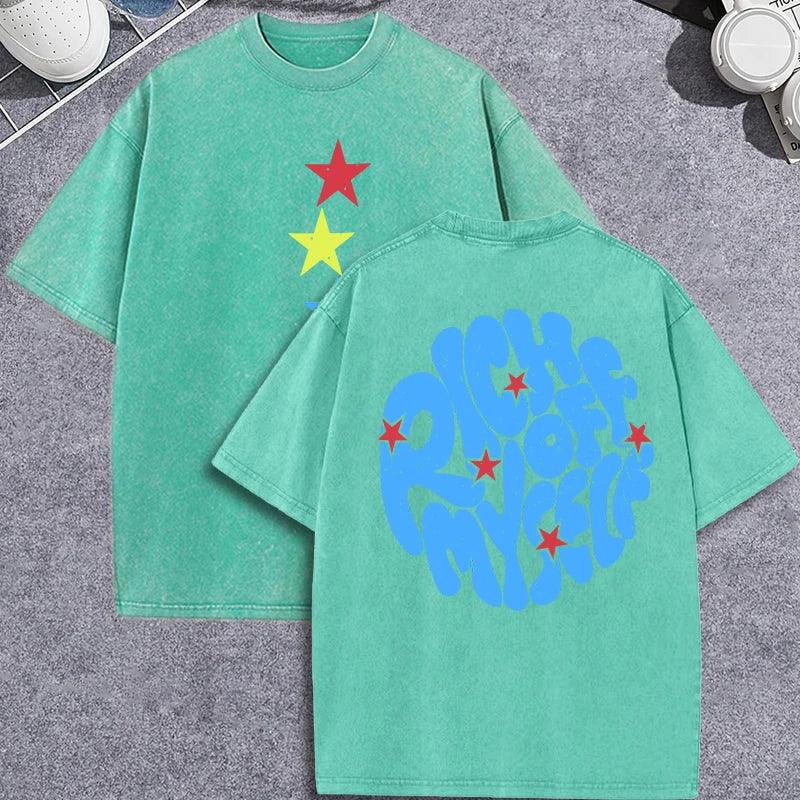 Unisex Vintage Washed T-Shirt – “Rich Off Myself” Graphic Cotton Loose Fit Tee unisex-tshirt AllTrendMart Green XS