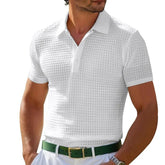 Men’s Waffle Knit Polo Shirt – Slim Fit Short Sleeve Casual Summer Top men-tshirt AllTrendMart White S
