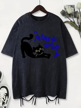 Unisex Vintage Washed T-Shirt – Black Cat Graphic Cotton Loose Fit Tee unisex-tshirt AllTrendMart Black XS