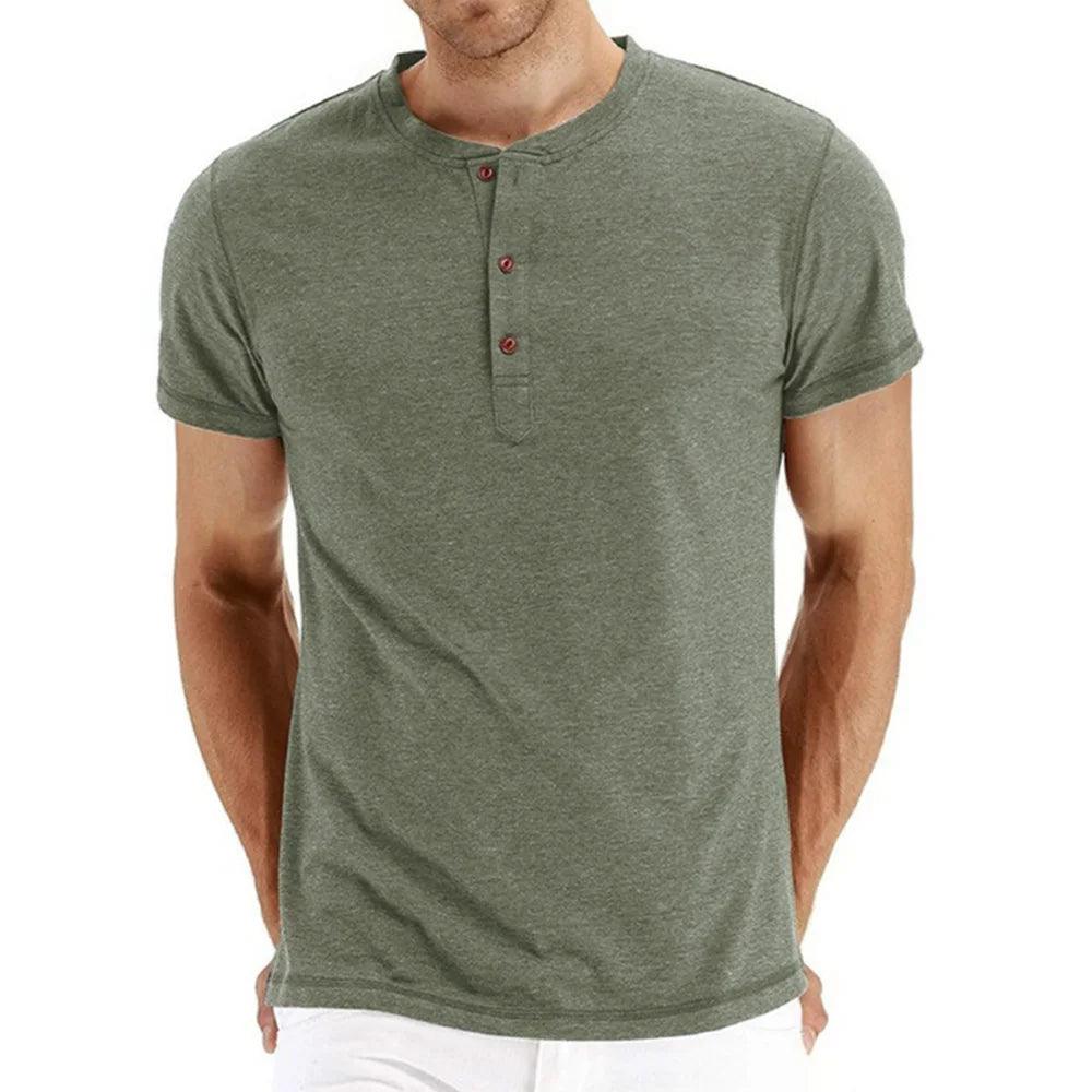 Men’s Cotton Henley T-Shirt – Slim Fit Short Sleeve Casual Tee men-tshirt AllTrendMart Green S