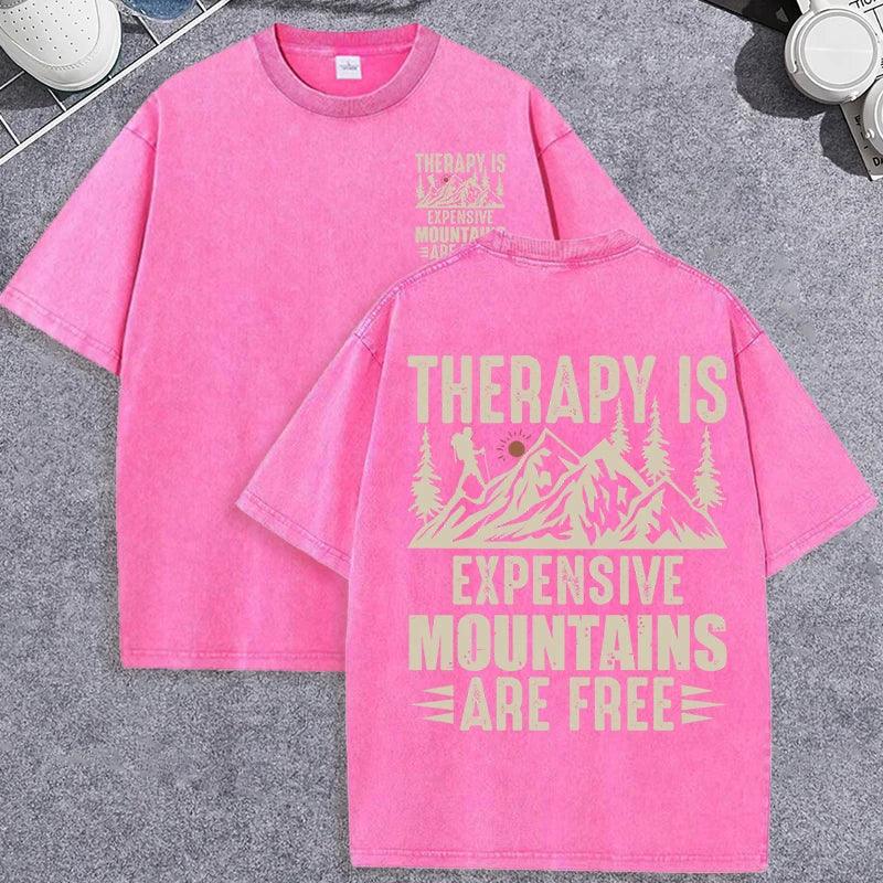 Unisex Vintage Washed T-Shirt – Mountain Graphic “Therapy Is Expensive” Cotton Tee unisex-tshirt AllTrendMart Rose Red XS