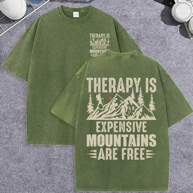 Unisex Vintage Washed T-Shirt – Mountain Graphic “Therapy Is Expensive” Cotton Tee unisex-tshirt AllTrendMart Dark Green XS
