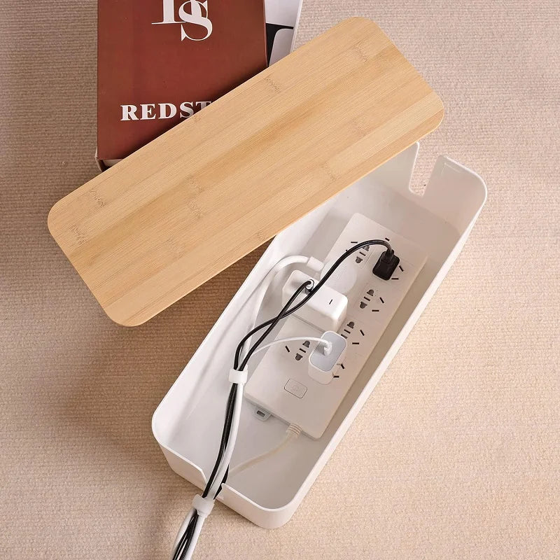 Wooden Cable Storage Box – Power Strip & Wire Management Organizer