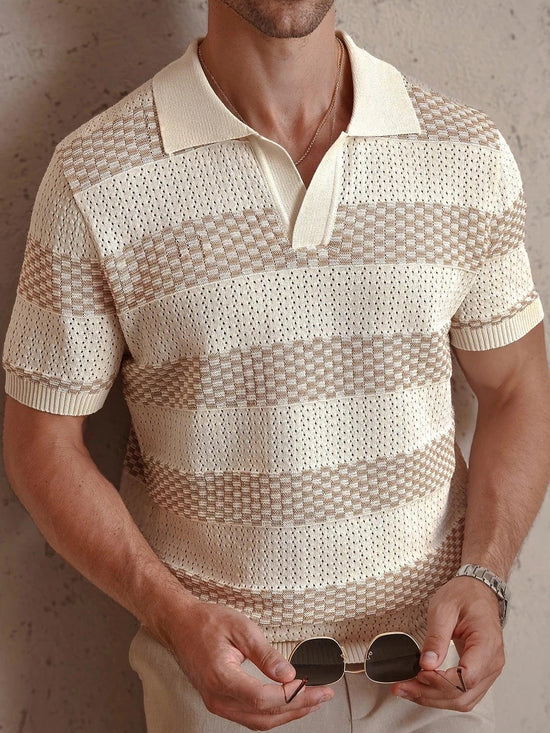 Men’s Knit Polo T-Shirt – Contrast Color Short Sleeve Casual Top men-tshirt AllTrendMart