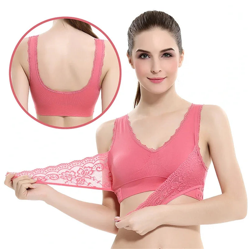 Front Cross Side Buckle Lace Side Non-Wire Sports Fitness Bra
