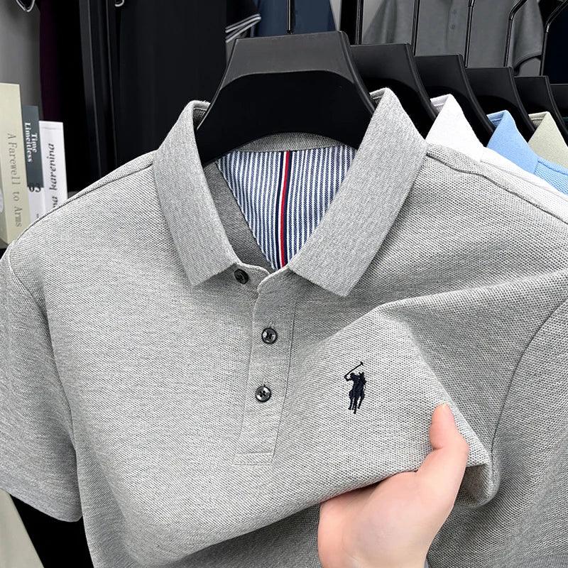 Men’s 100% Cotton Polo Shirt – Short Sleeve Classic Casual Summer Top men-tshirt AllTrendMart Gray M