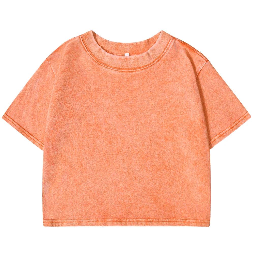Women’s Washed Crop T-Shirt – Vintage Cotton Streetwear Slim Fit Tee women-tshirt AllTrendMart Orange S