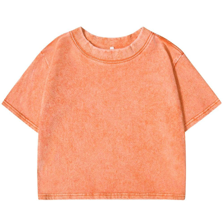 Women’s Washed Crop T-Shirt – Vintage Cotton Streetwear Slim Fit Tee women-tshirt AllTrendMart Orange S