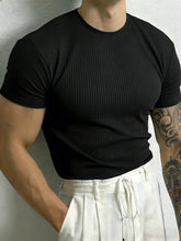 Men’s Stripe Fitness T-Shirt – Breathable High Collar Sport Tee men-tshirt AllTrendMart
