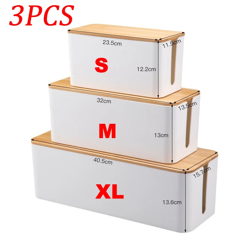 Wooden Cable Storage Box – Power Strip & Wire Management Organizer