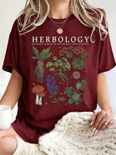 Women’s Herbology Graphic Cotton T-Shirt – Vintage Botanical Casual Tee women-tshirt AllTrendMart Wine Red S