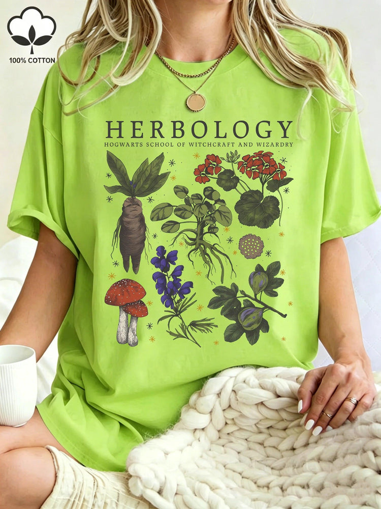 Women’s Herbology Graphic Cotton T-Shirt – Vintage Botanical Casual Tee women-tshirt AllTrendMart