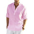 Men’s Cotton Linen T-Shirt – Casual Loose Long Sleeve Stand Collar Top men-tshirt AllTrendMart Pink US S 50-60 KG