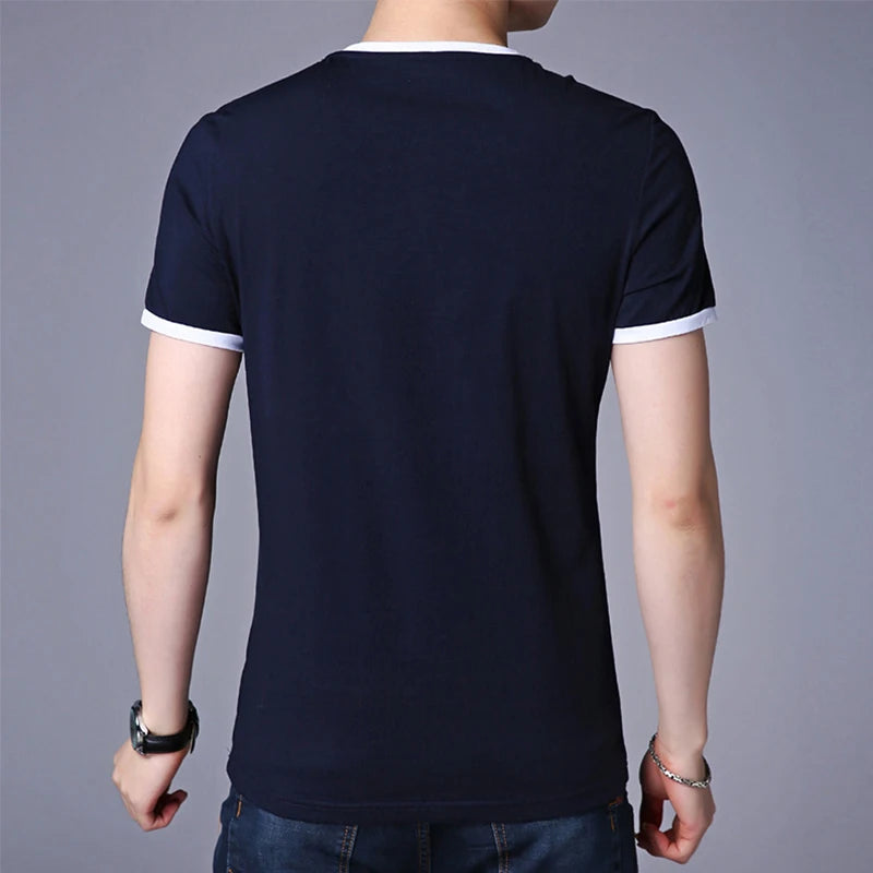 Men’s V-Neck Contrast Trim T-Shirt – Slim Fit Casual Summer Tee men-tshirt AllTrendMart