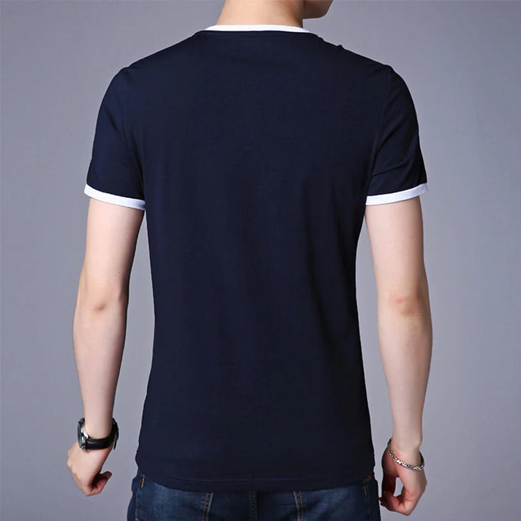 Men’s V-Neck Contrast Trim T-Shirt – Slim Fit Casual Summer Tee men-tshirt AllTrendMart