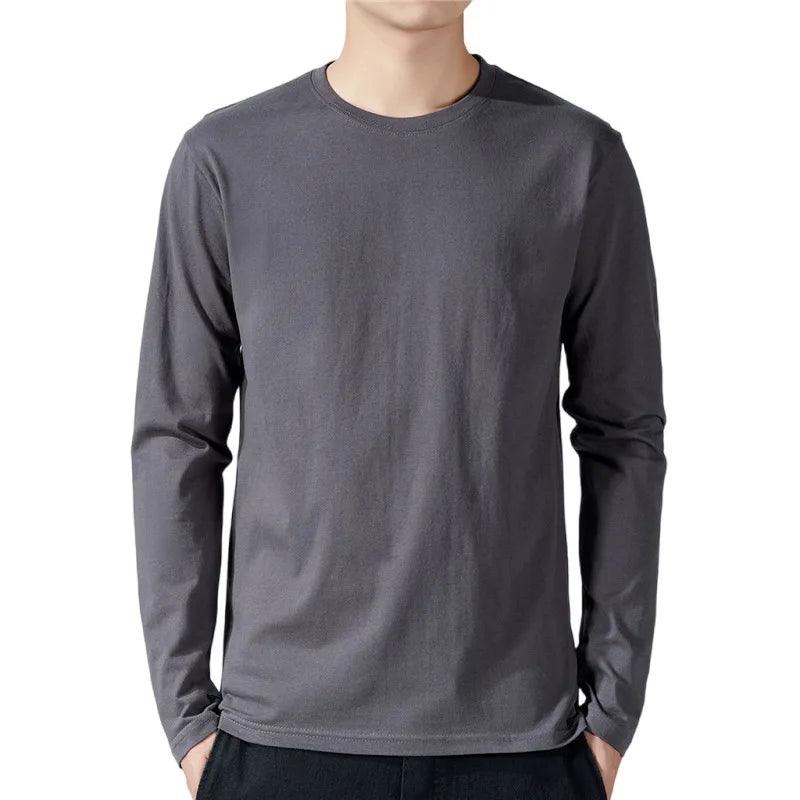 Men’s Cotton Long Sleeve T-Shirt – Casual Basic Crew Neck Tee men-tshirt AllTrendMart Dark Gray M(40-50kg)