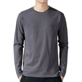 Men’s Cotton Long Sleeve T-Shirt – Casual Basic Crew Neck Tee men-tshirt AllTrendMart Dark Gray M(40-50kg)