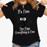 Women’s Graphic T-Shirt – “It’s Fine I’m Fine” Cat Print Casual Tee women-tshirt AllTrendMart Black S