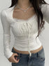 Women’s Square Neck Crop Top – Y2K Fairycore Long Sleeve Slim Fit Tee women-tshirt AllTrendMart White S