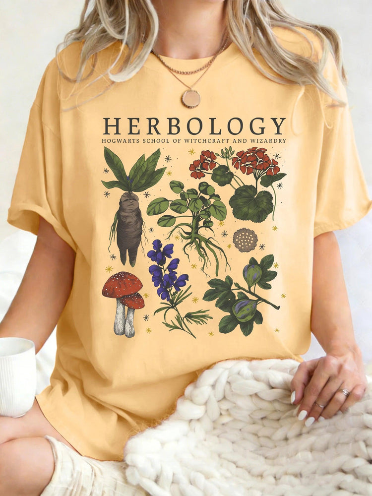 Women’s Herbology Graphic Cotton T-Shirt – Vintage Botanical Casual Tee women-tshirt AllTrendMart