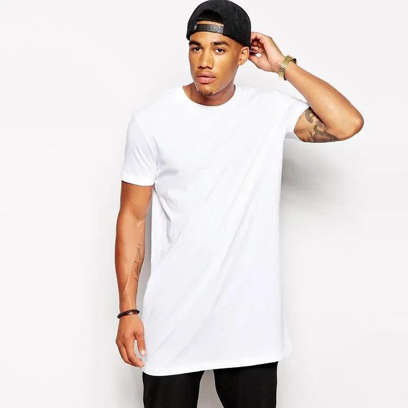 Men’s Longline Cotton T-Shirt – Hip Hop Extra Long Casual Tee men-tshirt AllTrendMart Fashion White S