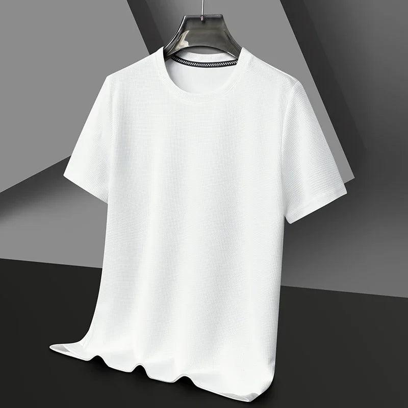 Men’s Waffle Knit T-Shirt – Short Sleeve Breathable Casual Summer Top men-tshirt AllTrendMart White S