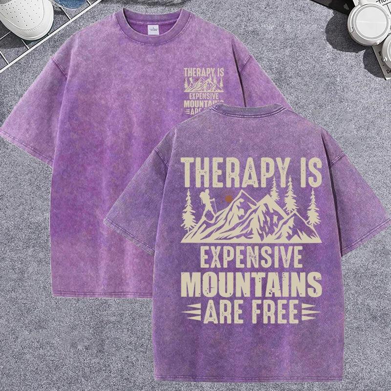 Unisex Vintage Washed T-Shirt – Mountain Graphic “Therapy Is Expensive” Cotton Tee unisex-tshirt AllTrendMart Purple XS