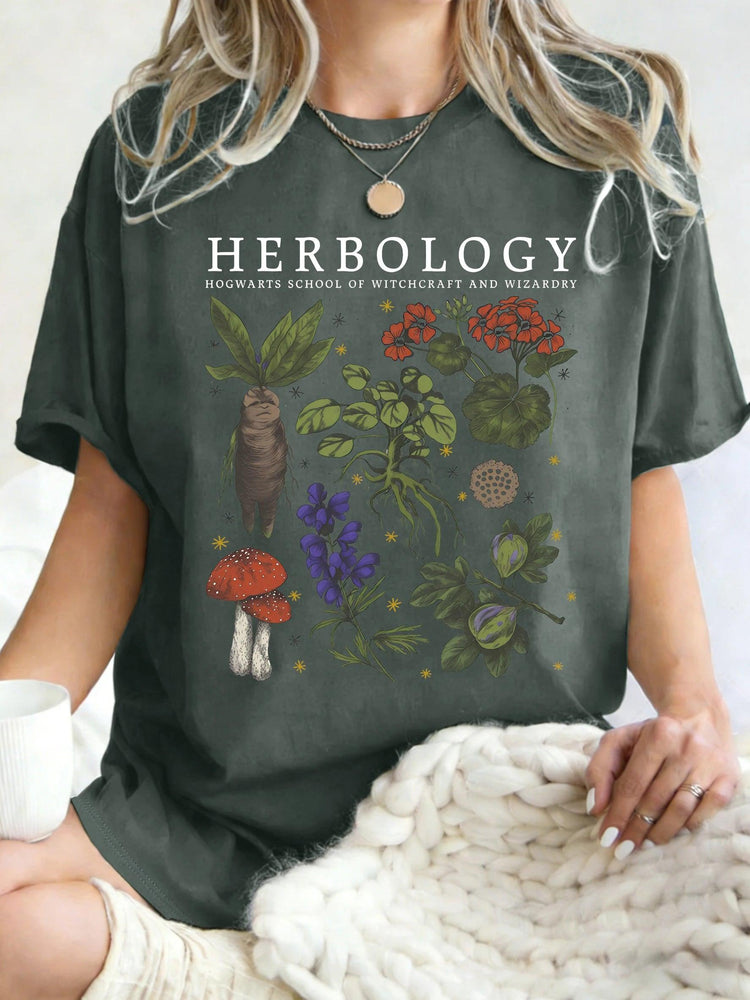 Women’s Herbology Graphic Cotton T-Shirt – Vintage Botanical Casual Tee women-tshirt AllTrendMart