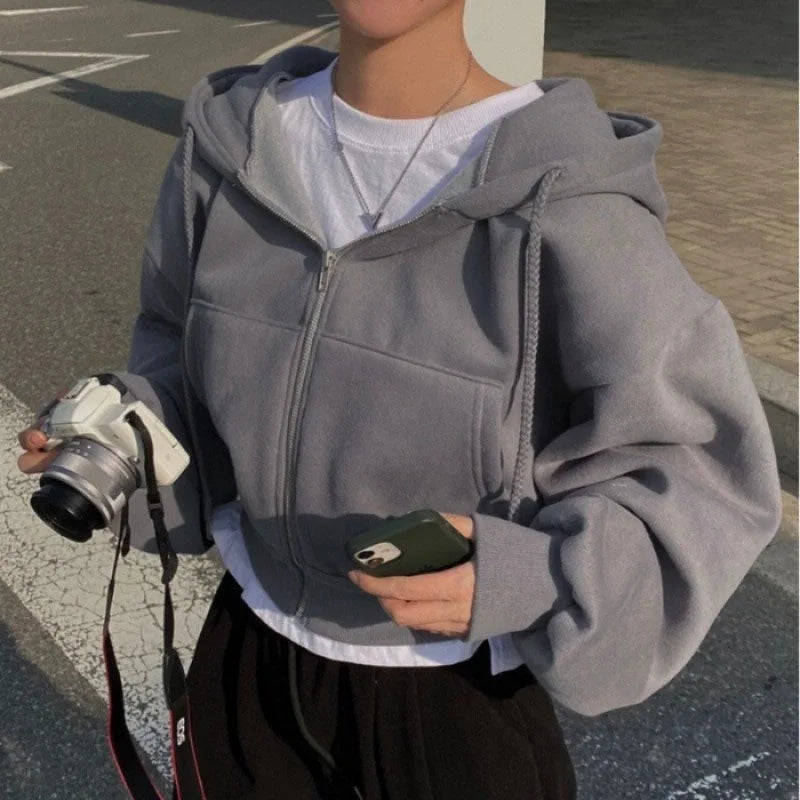 Women’s Autumn Winter Hooded Zip-Up Hoodie – Streetwear Style