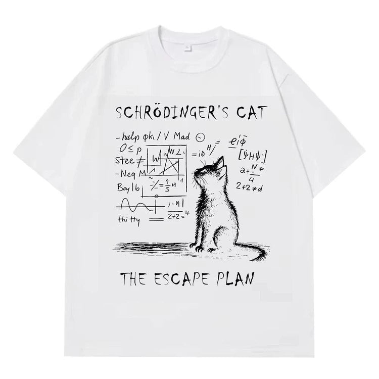 Schrödinger Cat Graphic T-Shirt – Physics Cotton Streetwear Tee unisex-tshirt AllTrendMart White S
