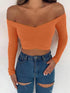 Women’s Off Shoulder Long Sleeve T-Shirt – Slim Fit Clubwear Top women-tshirt AllTrendMart Orange S