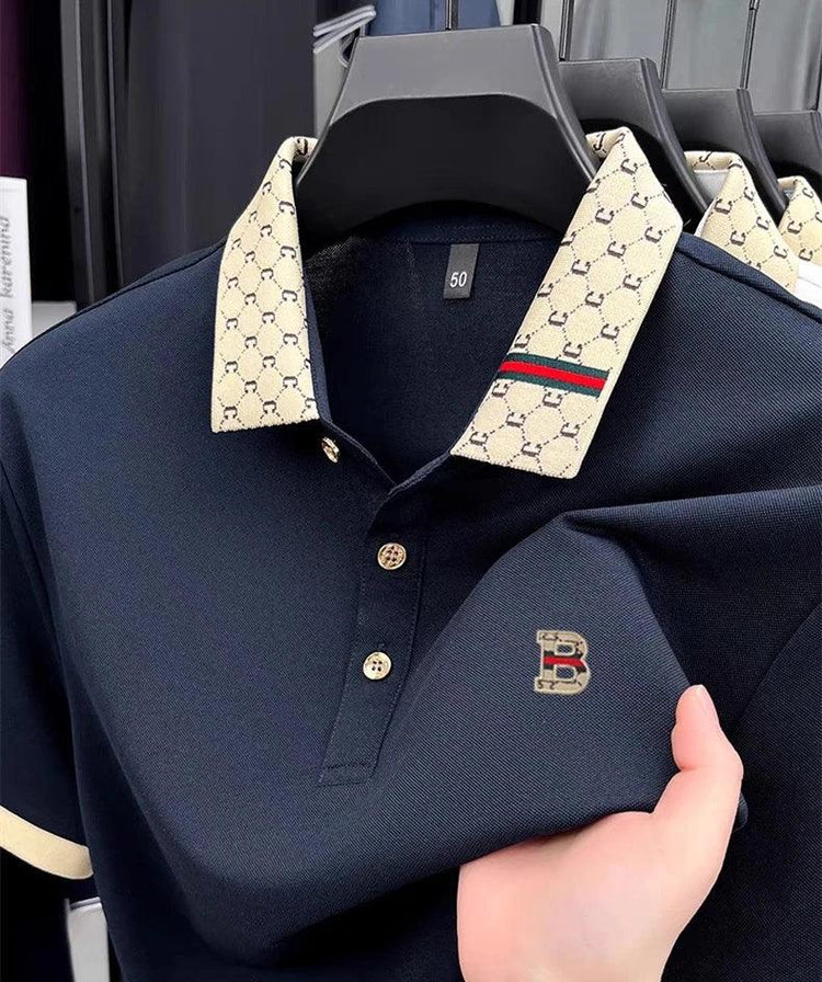 Men’s Contrast Polo Shirt – Short Sleeve Breathable Casual Summer Top men-tshirt AllTrendMart Navy Blue M