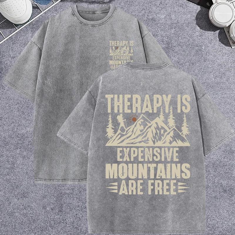 Unisex Vintage Washed T-Shirt – Mountain Graphic “Therapy Is Expensive” Cotton Tee unisex-tshirt AllTrendMart Gray XS