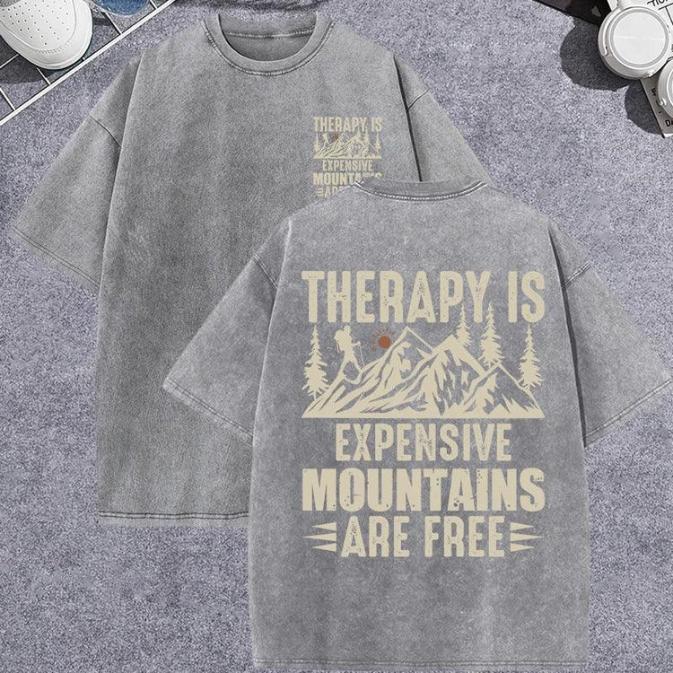 Unisex Vintage Washed T-Shirt – Mountain Graphic “Therapy Is Expensive” Cotton Tee unisex-tshirt AllTrendMart Gray XS