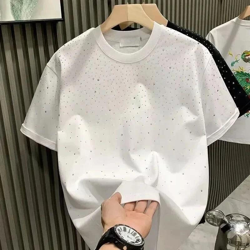 Unisex Rhinestone T-Shirt – Casual Short Sleeve Cotton Blend Tee unisex-tshirt AllTrendMart White M 40-45KG