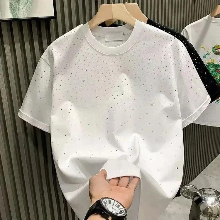 Unisex Rhinestone T-Shirt – Casual Short Sleeve Cotton Blend Tee unisex-tshirt AllTrendMart White M 40-45KG