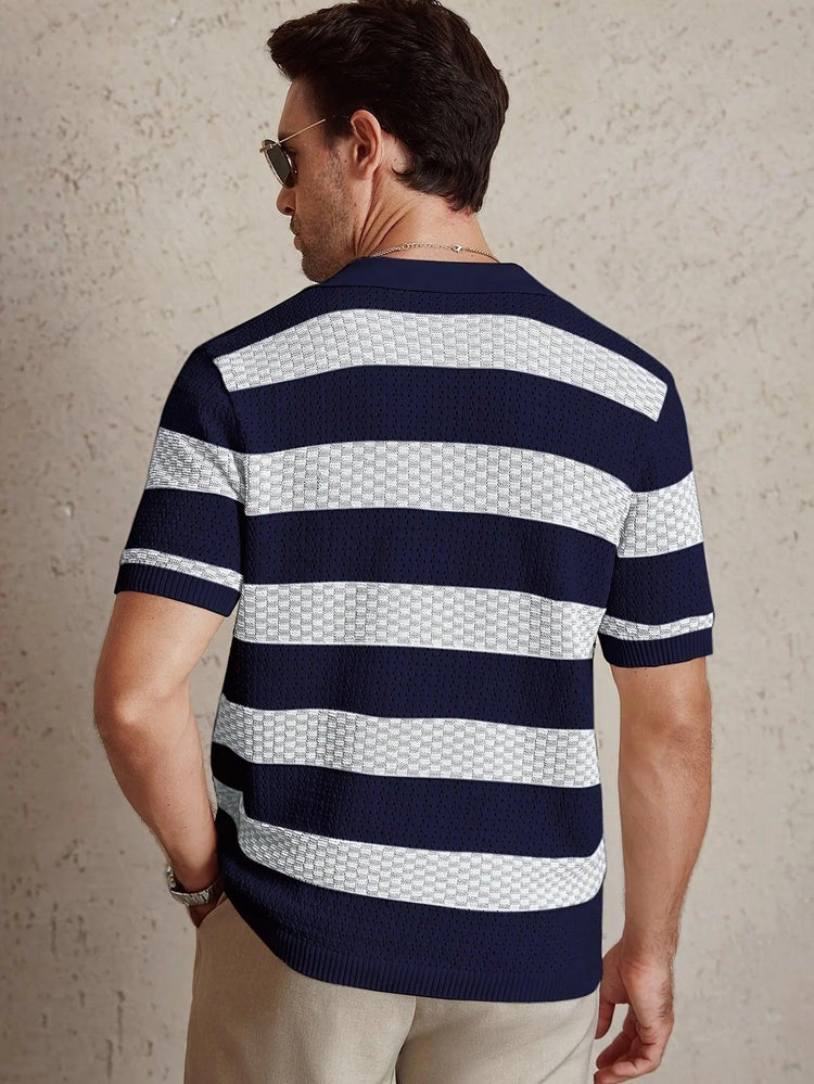 Men’s Knit Polo T-Shirt – Contrast Color Short Sleeve Casual Top men-tshirt AllTrendMart
