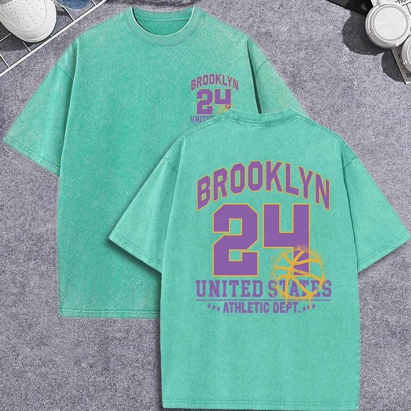 Unisex Vintage Washed T-Shirt – Brooklyn 24 Graphic Cotton Loose Fit Tee unisex-tshirt AllTrendMart Green XS