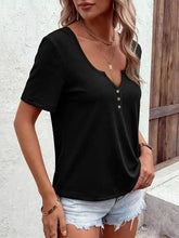 Women’s V-Neck Button T-Shirt – Casual Short Sleeve Henley Top women-tshirt AllTrendMart