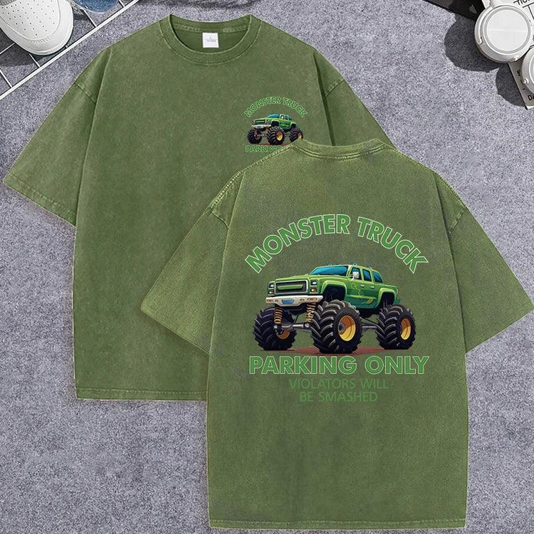 Vintage Monster Truck T-Shirt – Men’s Washed Cotton Graphic Tee unisex-tshirt AllTrendMart Dark Green XS