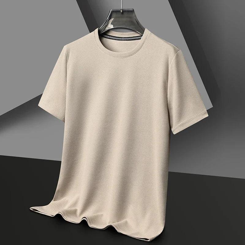 Men’s Waffle Knit T-Shirt – Short Sleeve Breathable Casual Summer Top men-tshirt AllTrendMart Khaki S