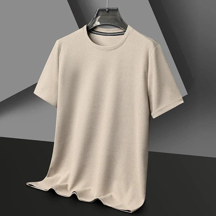 Men’s Waffle Knit T-Shirt – Short Sleeve Breathable Casual Summer Top men-tshirt AllTrendMart Khaki S