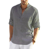 Men’s Cotton Linen T-Shirt – Casual Loose Long Sleeve Stand Collar Top men-tshirt AllTrendMart