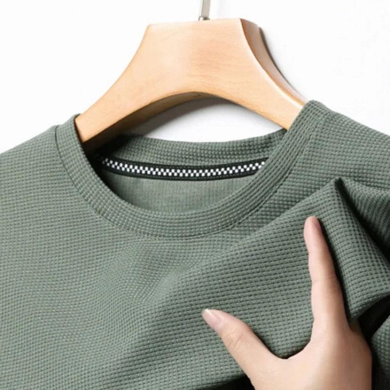 Men’s Waffle Knit T-Shirt – Short Sleeve Breathable Casual Summer Top men-tshirt AllTrendMart
