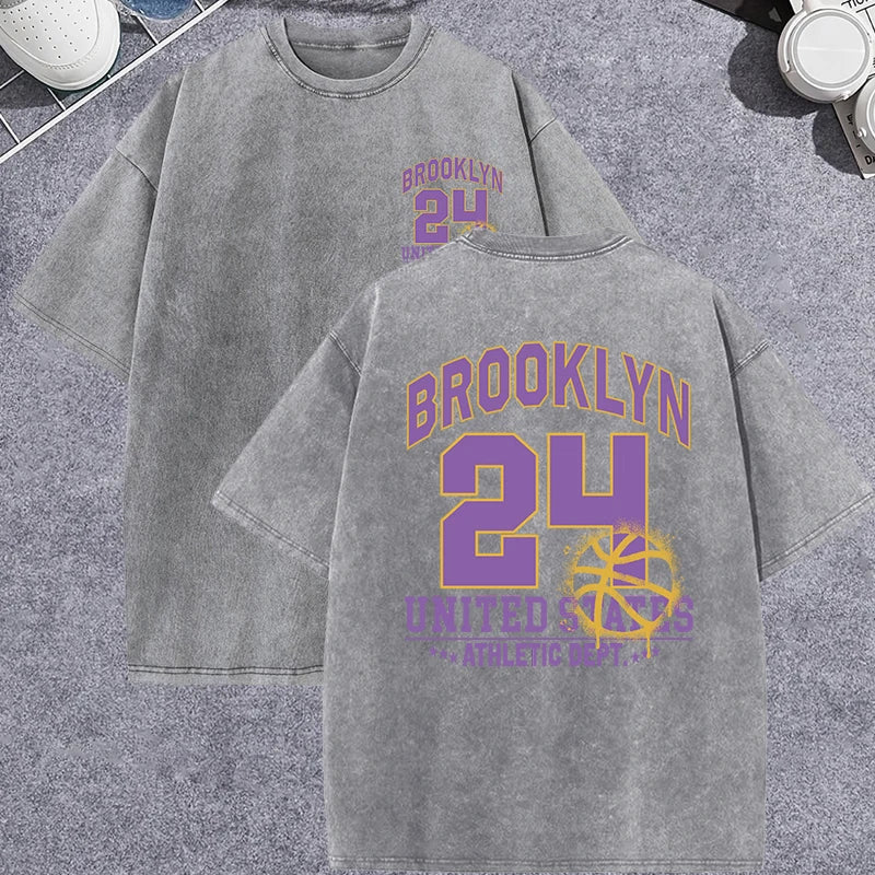 Unisex Vintage Washed T-Shirt – Brooklyn 24 Graphic Cotton Loose Fit Tee - AllTrendMart - image 10